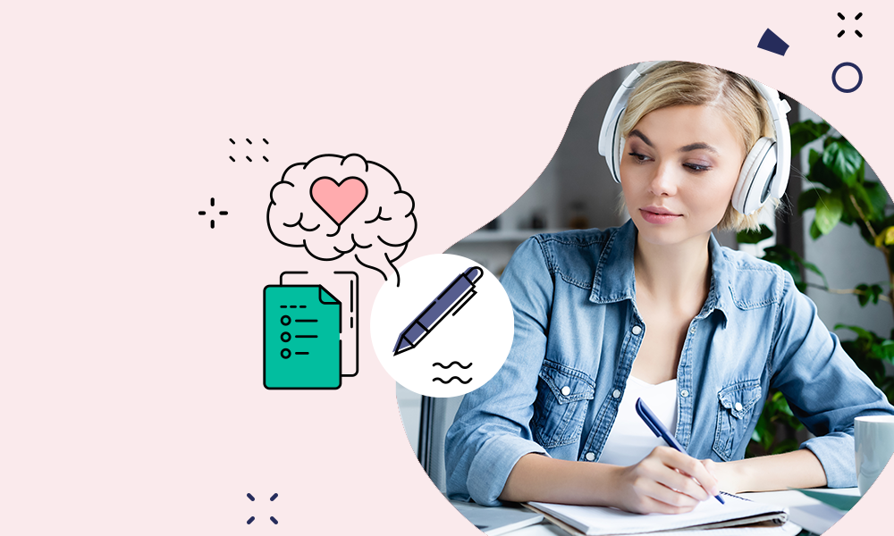 Person studying and learning with books